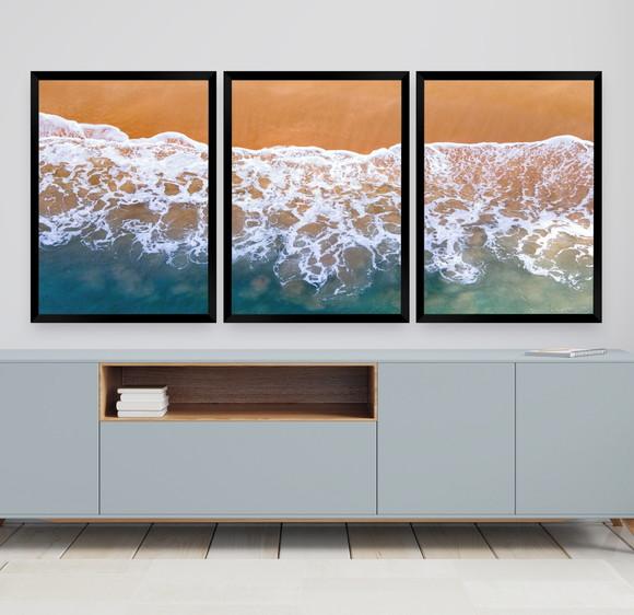 Kit Quadros Decorativos Modernos Paisagem Mar Praia Moldura