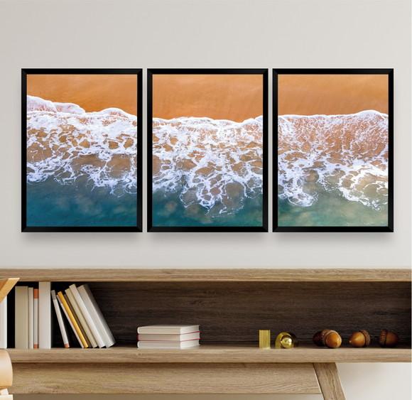 Kit Quadros Decorativos Modernos Paisagem Mar Praia Moldura