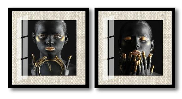 Kit Quadros Decorativos Mulheres Negras Com Moldura e Vidro