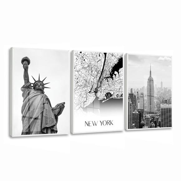 Kit Quadros Decorativos Nova York Cidade Manhattan com Vidro