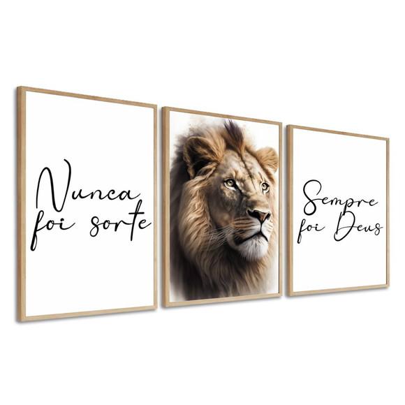 Kit Quadros Decorativos Nunca Foi Sorte Leão Sempre Foi Deus
