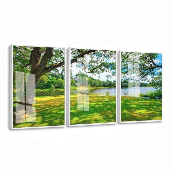 Kit Quadros Decorativos Paisagem Arvore Verde Moldura Vidro