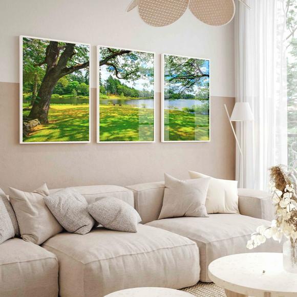 Kit Quadros Decorativos Paisagem Arvore Verde Moldura Vidro