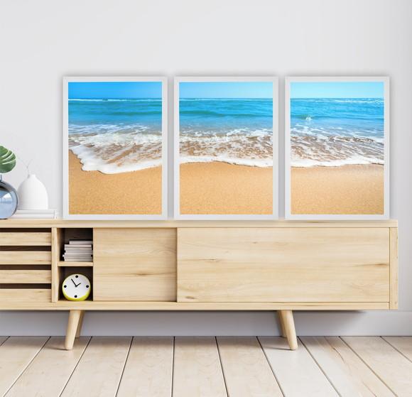 Kit Quadros Decorativos Paisagem Mar Praia Para Sala Moldura