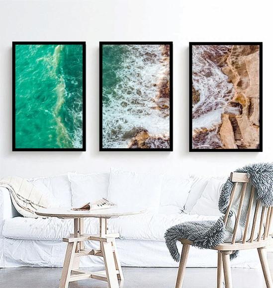 Kit Quadros Decorativos Paisagem Praia Mar Conjunto Moldura