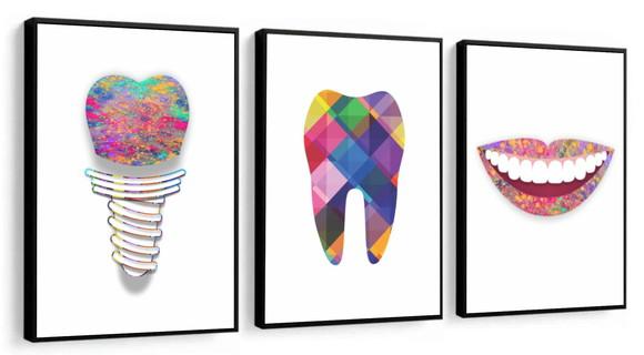Kit Quadros Decorativos Para Consultório Odontologia Moldura