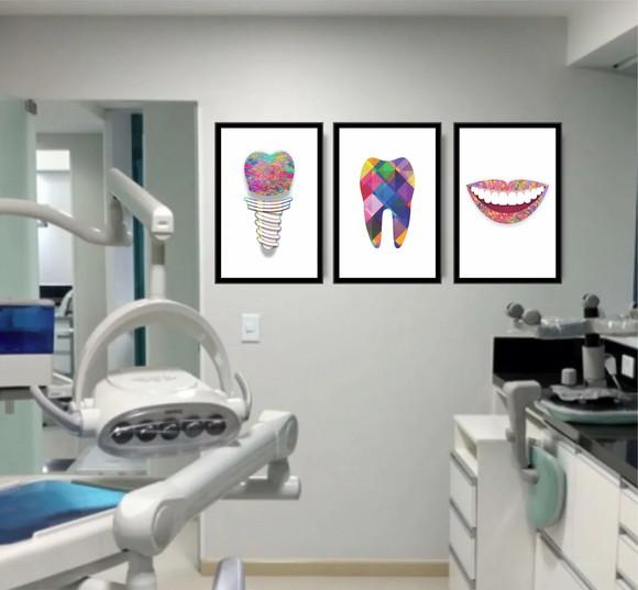 Kit Quadros Decorativos Para Consultório Odontologia Moldura