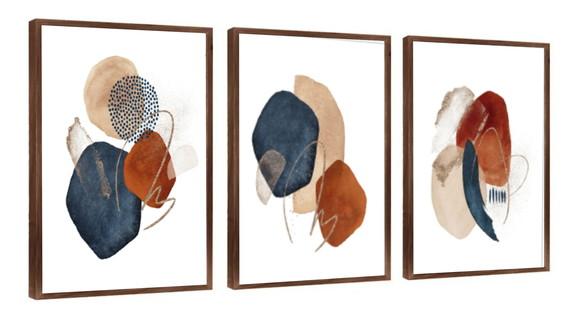Kit Quadros Decorativos Para Sala De Estar Abstrato Moldura