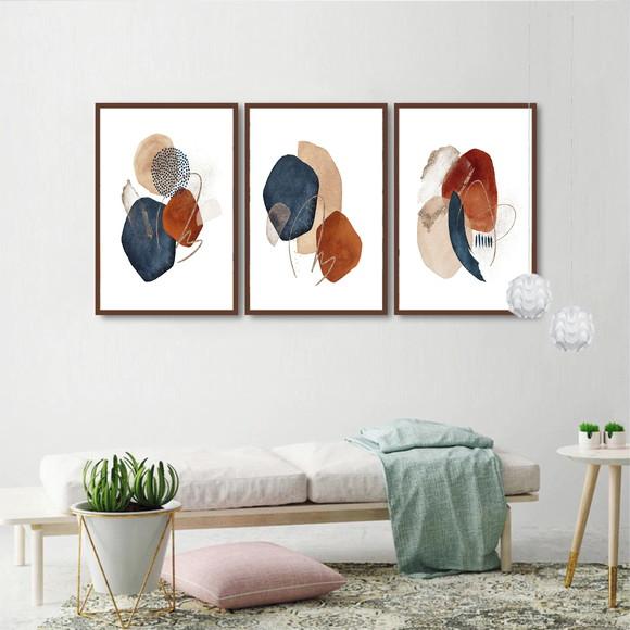 Kit Quadros Decorativos Para Sala De Estar Abstrato Moldura