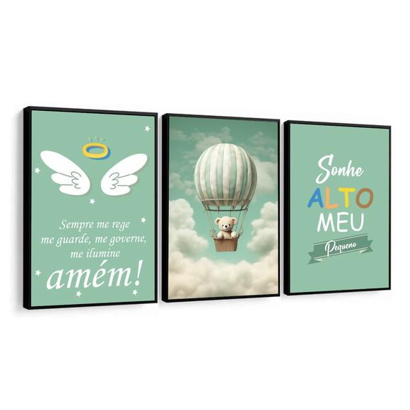 Kit Quadros Decorativos Personalizado Infantil Azul Moldura