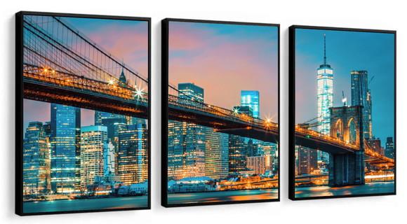Kit Quadros Decorativos Ponte Brooklyn Nova York Com Moldura