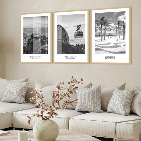 Kit Quadros Decorativos Rio de Janeiro Preto e Branco Vidro