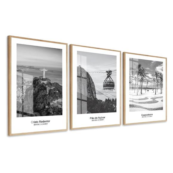 Kit Quadros Decorativos Rio de Janeiro Preto e Branco Vidro