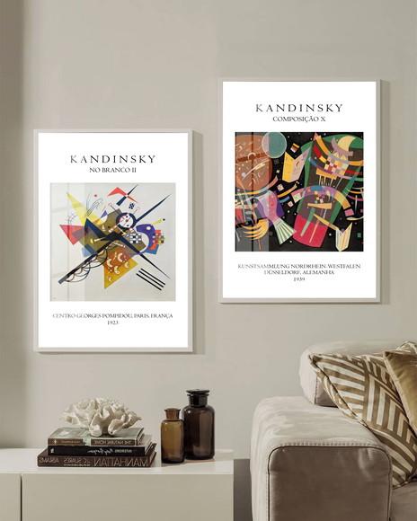 Kit Quadros Decorativos Sala Abstrato Kandinsky Com Moldura