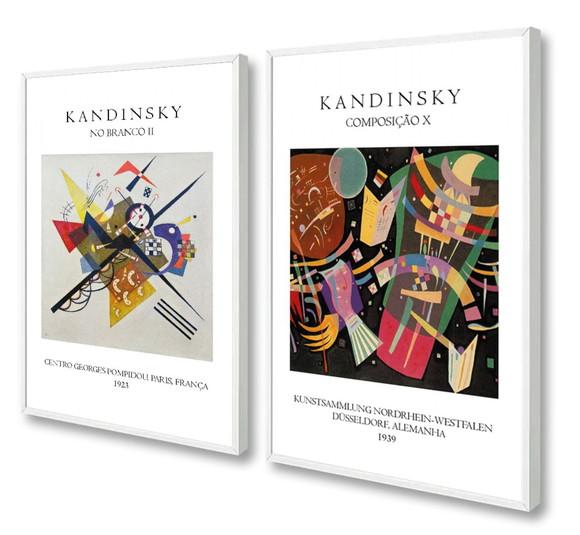 Kit Quadros Decorativos Sala Abstrato Kandinsky Com Moldura