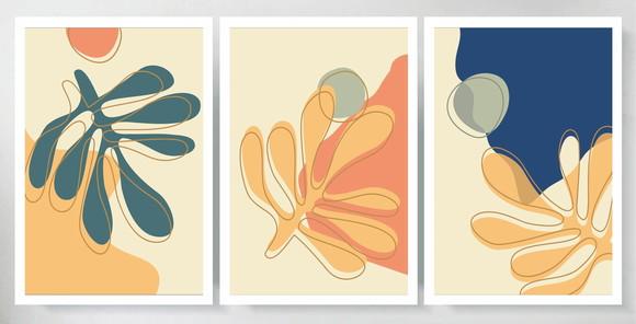 Kit Quadros Folhagem Desenho Decoração Conjunto Com Moldura