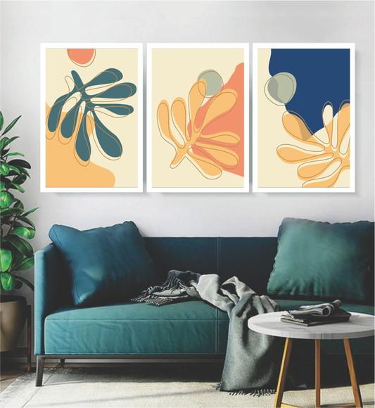 Kit Quadros Folhagem Desenho Decoração Conjunto Com Moldura