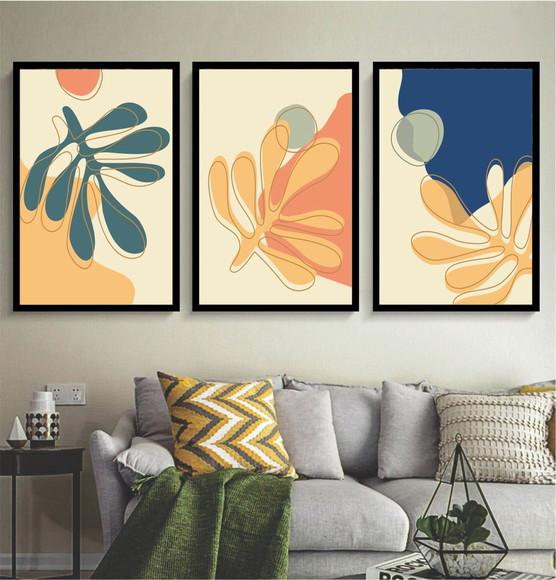 Kit Quadros Folhagem Desenho Decoração Conjunto Com Molduras