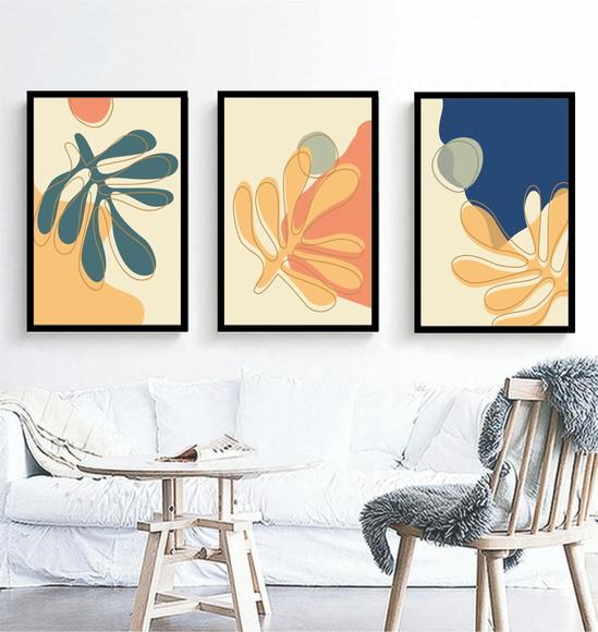 Kit Quadros Folhagem Desenho Decoração Conjunto Com Molduras
