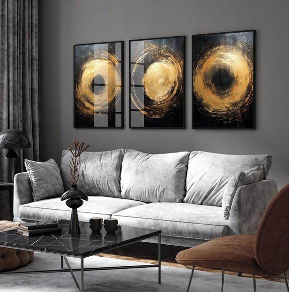 Quadro Decorativo Abstrato Dourado Moderno Moldura e Vidro
