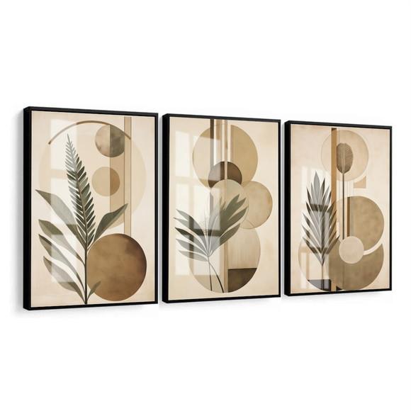 Quadro Decorativo Abstrato Folhagem Geométrico Moldura Vidro