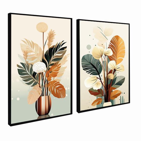 Quadro Decorativo Abstrato Folhagem Moderna Sala com Moldura