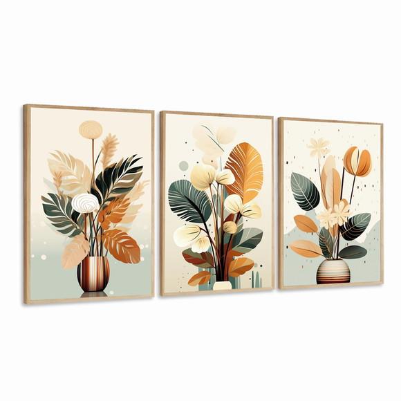 Quadro Decorativo Abstrato Folhagem Moderna Sala com Moldura