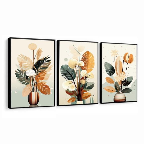 Quadro Decorativo Abstrato Folhagem Moderna Sala com Moldura