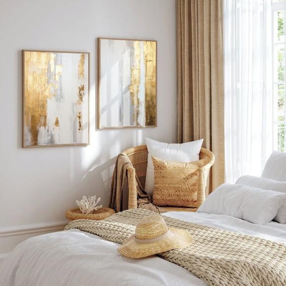 Quadro Decorativo Abstrato Moderno Dourado Moldura e Vidro