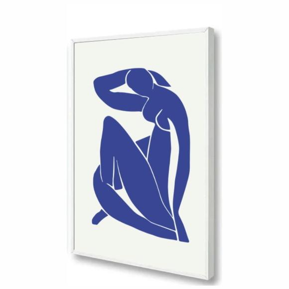 Quadro Decorativo Abstrato Moderno Matisse Azul Com Moldura