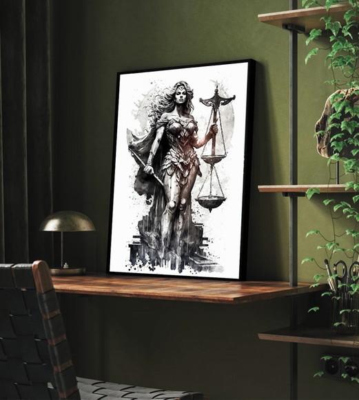 Quadro Decorativo Advogado Deusa da Justiça Direito Moldura