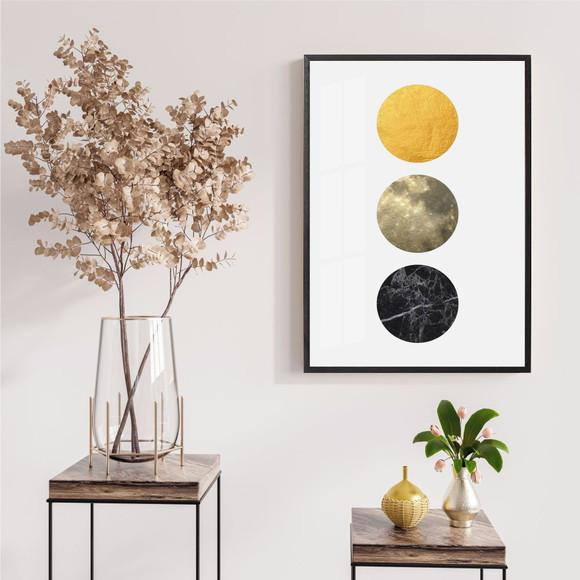 Quadro Decorativo Amarelo Geométrico Abstrato Moldura Vidro