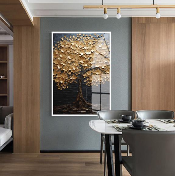 Quadro Decorativo Arvore Dourada Moderno Grande com Vidro