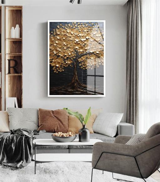 Quadro Decorativo Arvore Dourada Moderno Grande com Vidro