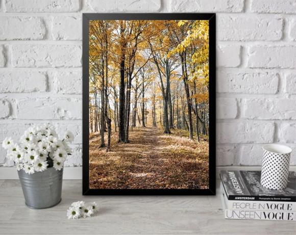 Quadro Decorativo Arvore Floresta Amarela Folhagem Moldura