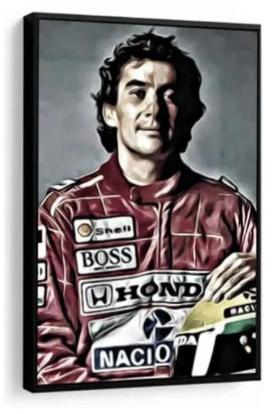 Quadro Decorativo Ayrton Senna Piloto Corrida Com Moldura