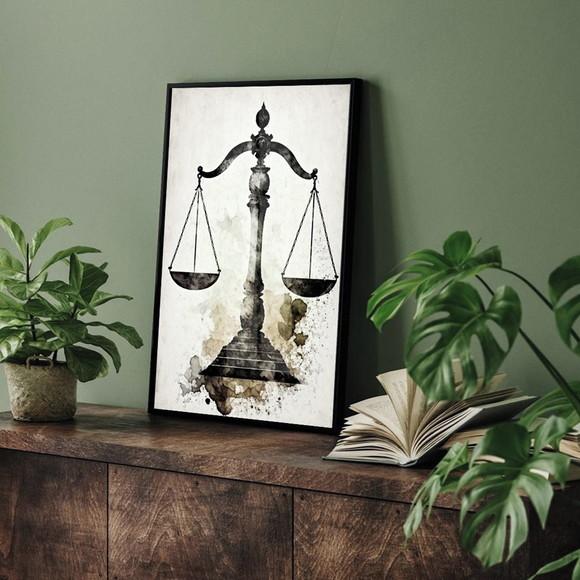 Quadro Decorativo Balança da Justiça Direito Moldura e Vidro