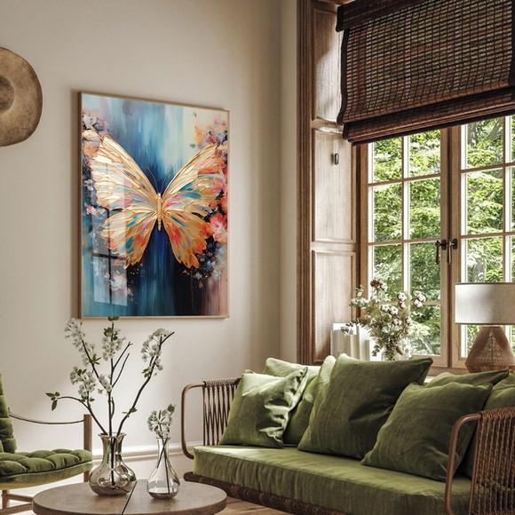 Quadro Decorativo Borboleta Moderna Luxo com Moldura e Vidro