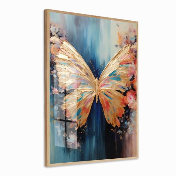 Quadro Decorativo Borboleta Moderna Luxo com Moldura e Vidro