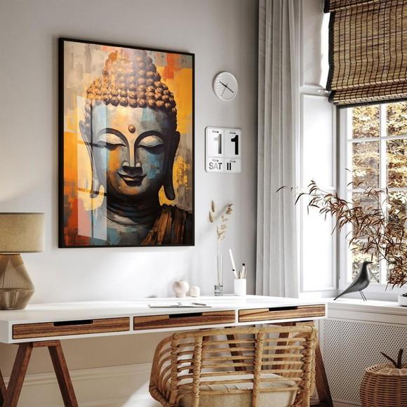 Quadro Decorativo Buda Dourado Moderno Luxo Moldura e Vidro