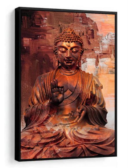 Quadro Decorativo Buda Meditação Dourado Para Sala Moldura