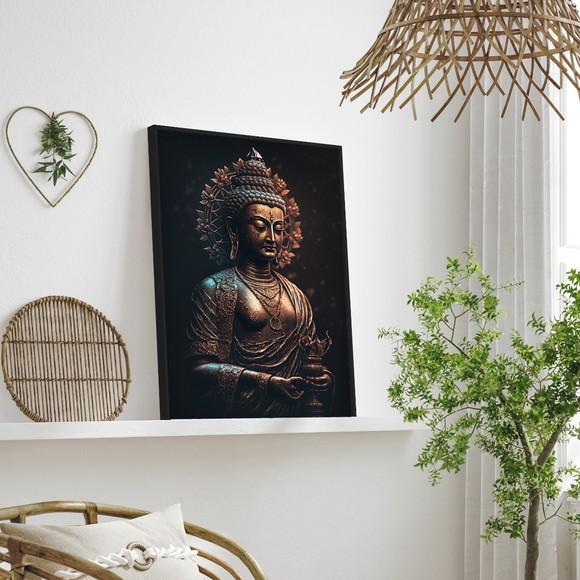 Quadro Decorativo Buda Meditação Estátua Quarto Sala Moldura