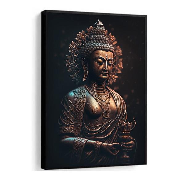 Quadro Decorativo Buda Meditação Estátua Quarto Sala Moldura