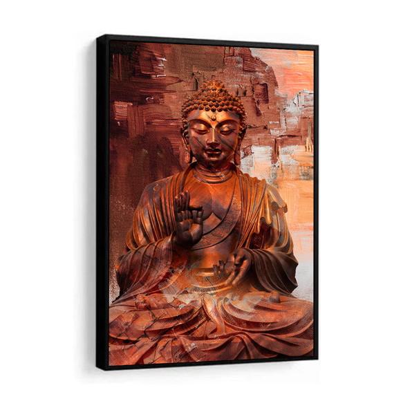 Quadro Decorativo Buda Meditação Dourado Para Sala Moldura