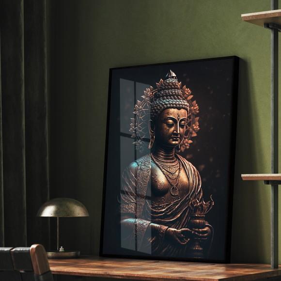 Quadro Decorativo Buda Meditação Quarto Sala Moldura e Vidro
