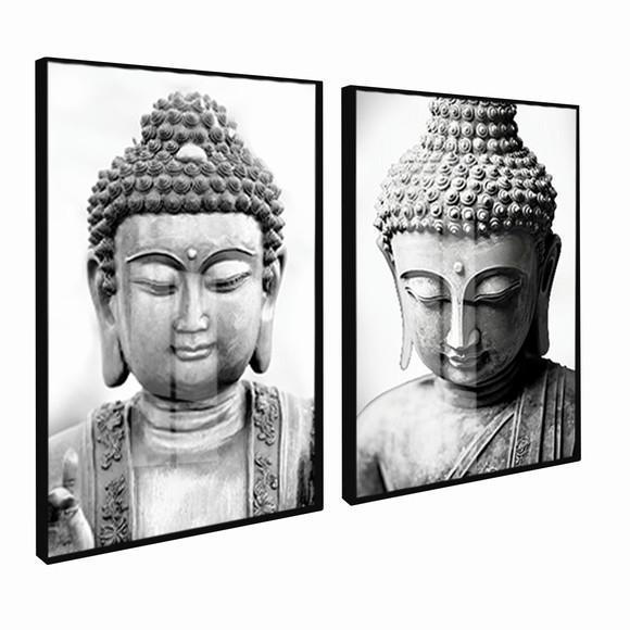 Quadro Decorativo Buda Moderno Preto e Branco Luxo com Vidro