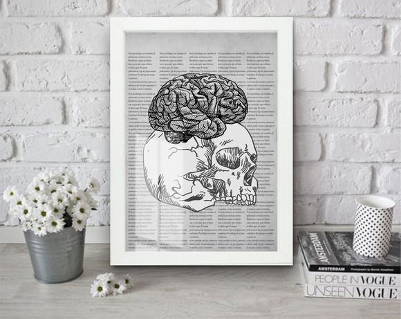 Quadro Decorativo Cérebro Anatomia Psicologia Moldura Vidro
