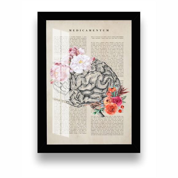 Quadro Decorativo Cérebro Medicina Psicologia Moldura Vidro