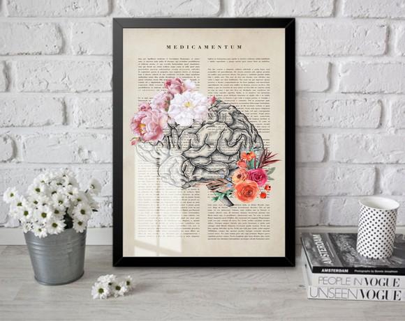 Quadro Decorativo Cérebro Medicina Psicologia Moldura Vidro