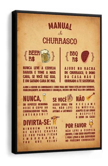 Quadro Decorativo Churrasco Cerveja Carne Frases Com Moldura